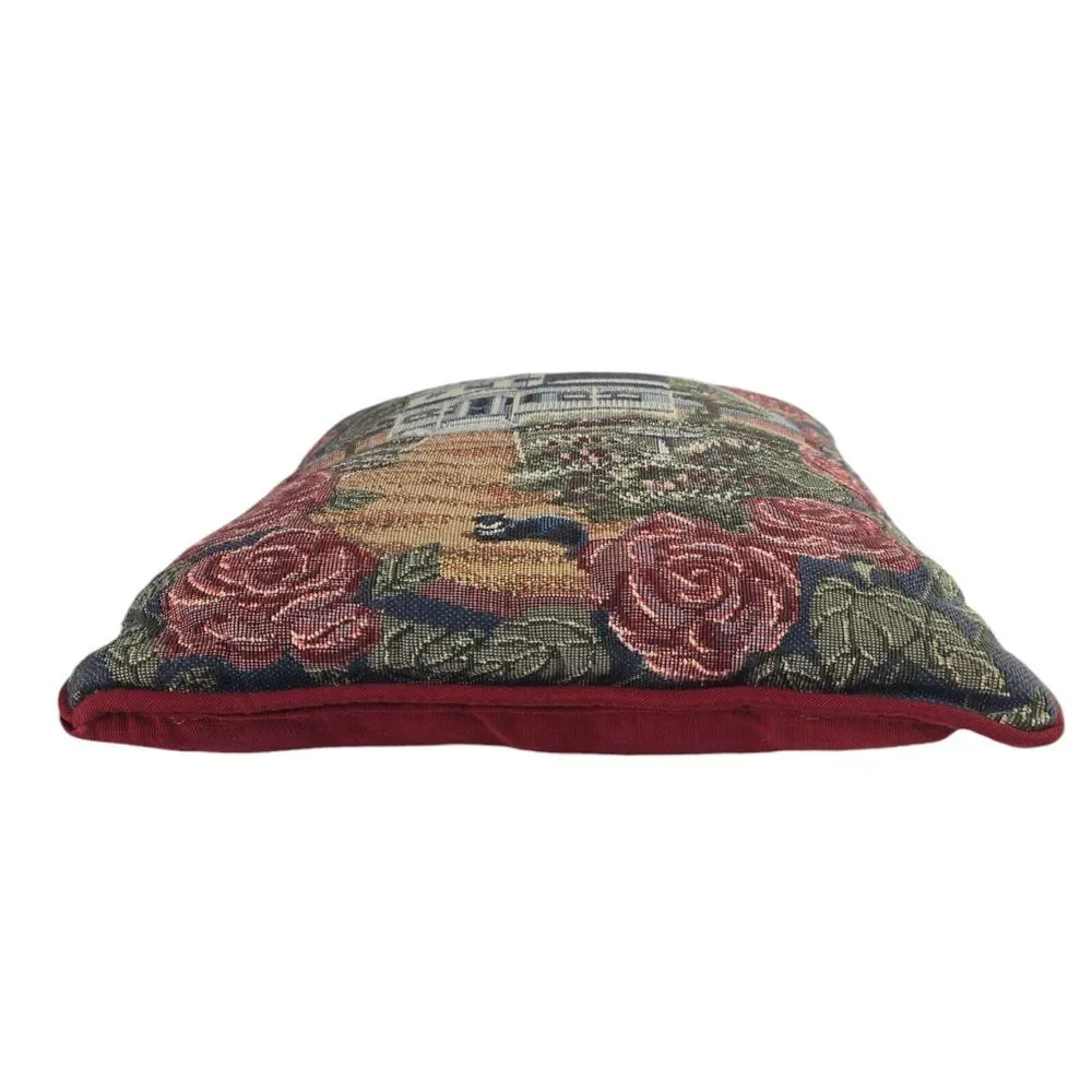 Vintage Tapestry Country House Floral Cat Rectangle 11 x‎ 12 Throw Pillow